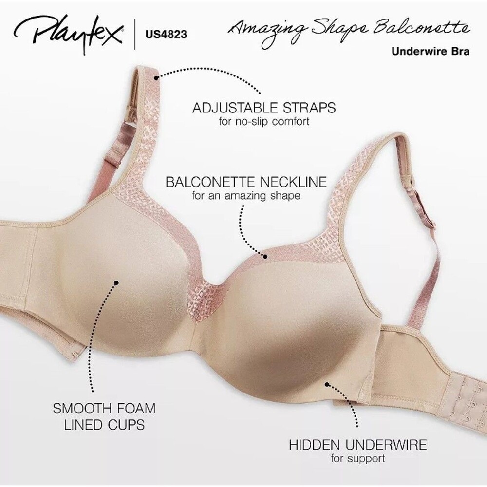 Playtex Secrets Amazing Shape Balconette Underwire Bra 4823 Molded Cup Black 40G - Picture 10 of 11